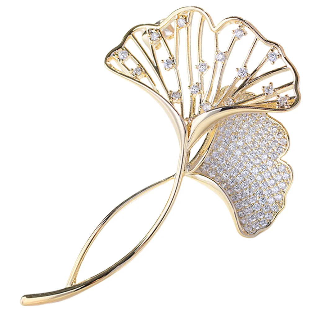  Key Ginkgo Leaf Brooch Luxurious Design Sparkling Diamond Exquisite Suit Corsage Accessories Clothes Pins for Hats Miss