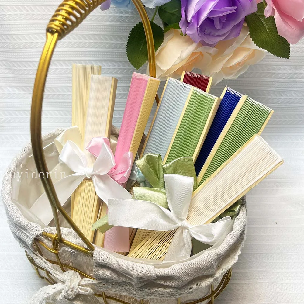 10/30/50/80pcs Customized Solid Color Foldable Hand Fan Engraved Smooth Bamboo Durable Fan for Wedding Party Gift & Home Decor
