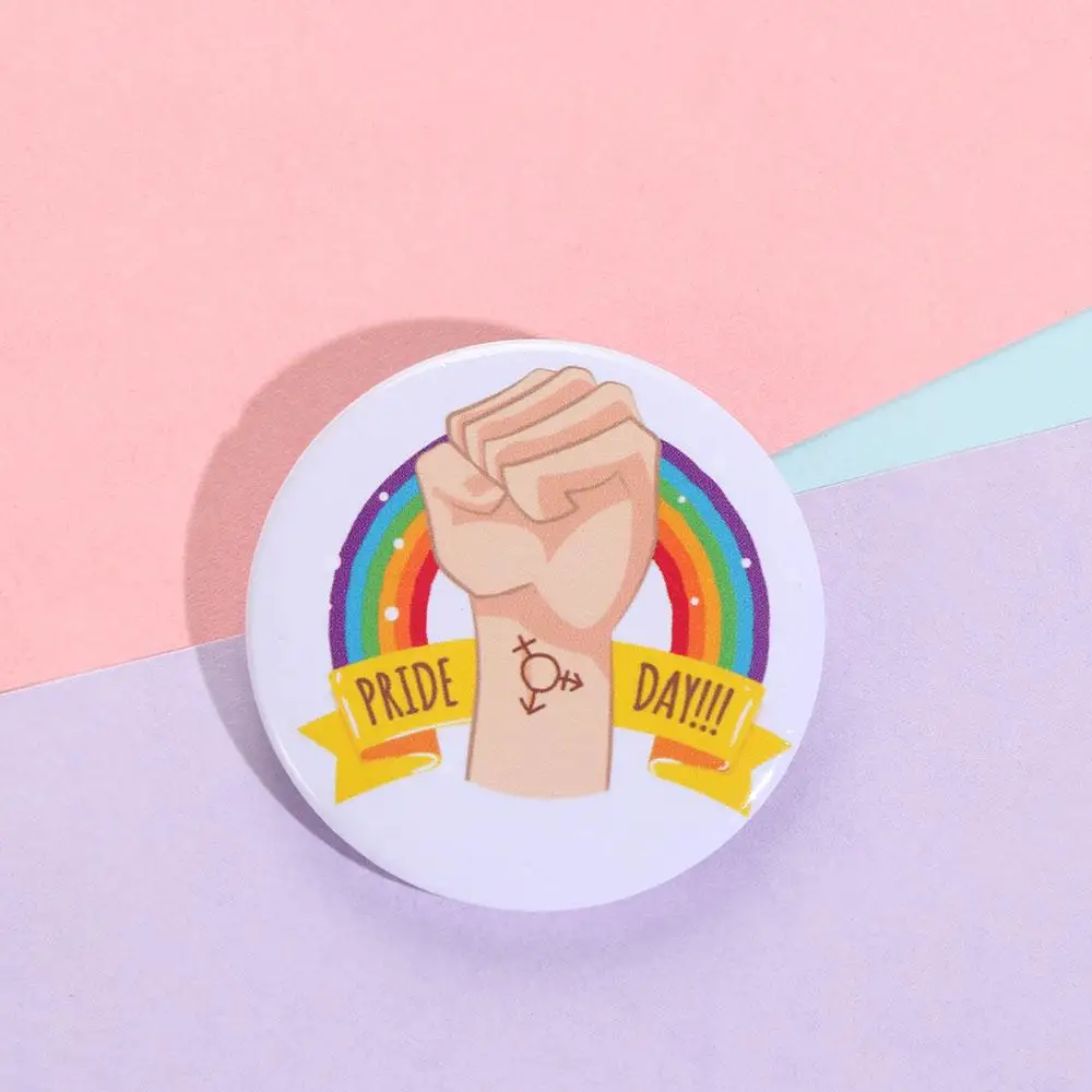 Denim Tinplate Broches para homens e mulheres, emblema gay, broche arco-íris, pino de colarinho, Lgbt