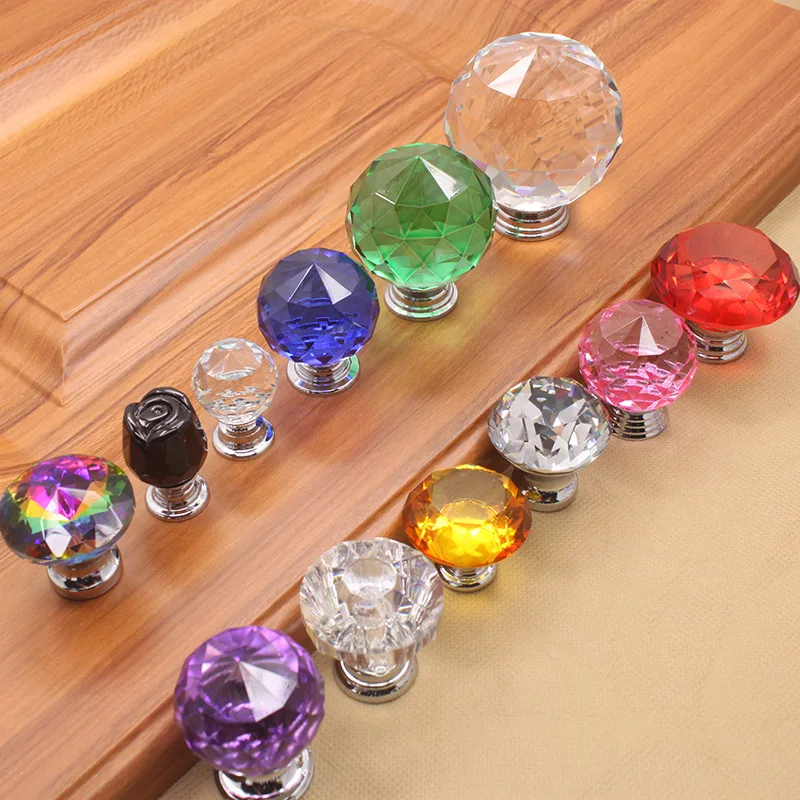 30mm Crystal Glass Knobs Diamond Shape Design Cupboard Pulls Drawer Knobs Kitchen Cabinet Handles Furniture Handle Hardware