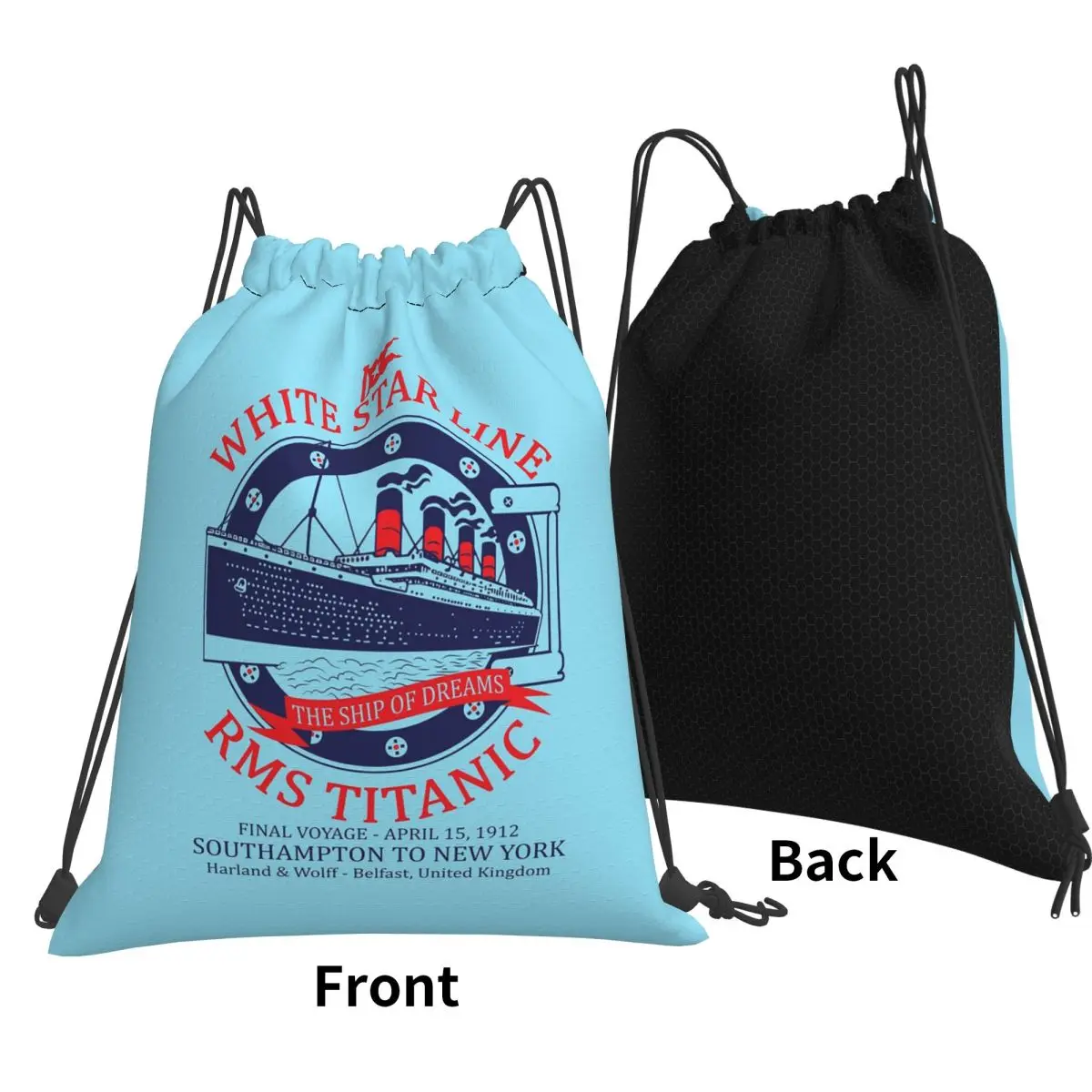 White Star Line - Titanic Backpacks Multi-function Drawstring Bundle Pocket Sundries Bag Book Bags for Travel Students