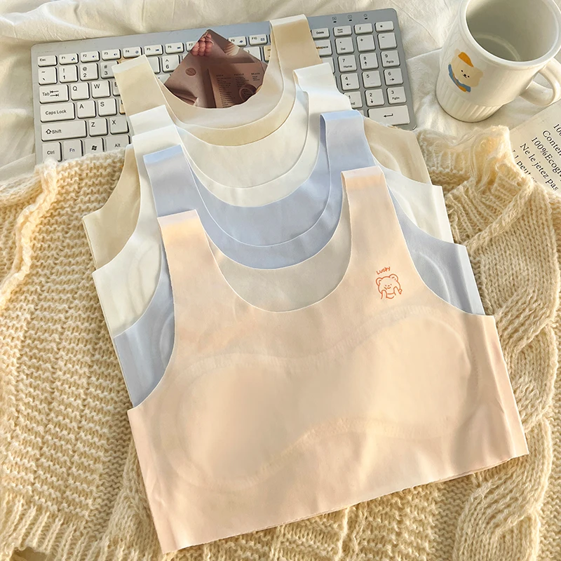 3pcs Children's Bras Teenagers Comfortable Breathable Simple Training Bra Vest Soft Elastic Skin Friendly Lingerie For Girls