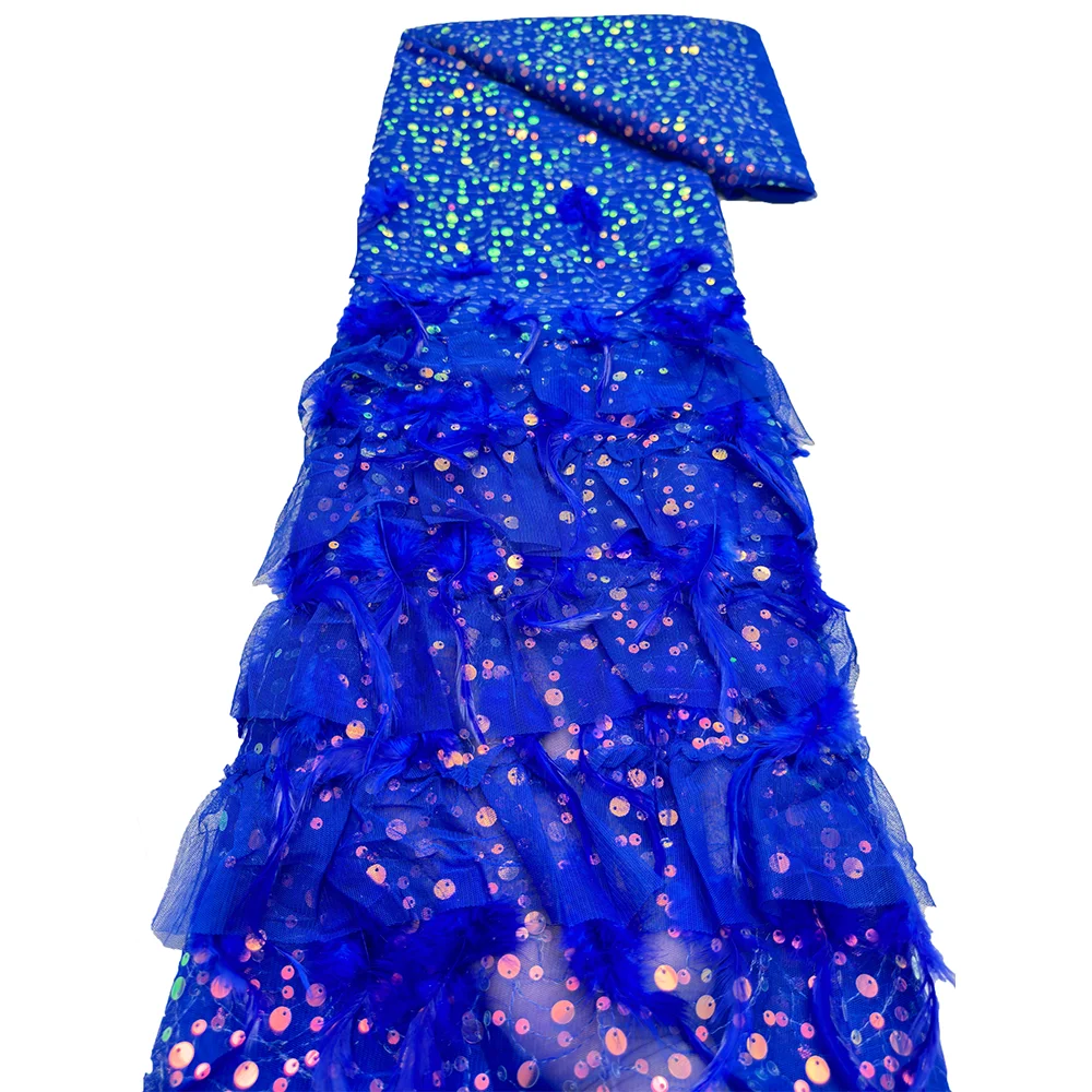 

Premium Sequins Feather Tulle Fabric With Embroidery Romantic Floral Design For High-End Custom Elegant Wedding Party Dresses