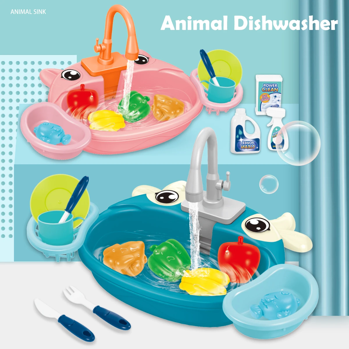 Dishwasher Kitchen Sink Toys, Toddler Kitchen Sink Toy Electric Playing Automatic Water Cycle System Toy Gifts for Kids ﻿
