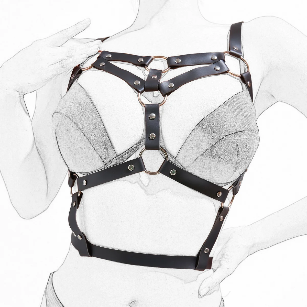 PU Leather Lingerie Harness Women Sexy Chest Bondage Harness Goth Bra Strap Belts BDSM Fetish Clothing Adult Erotic Rave Outfit