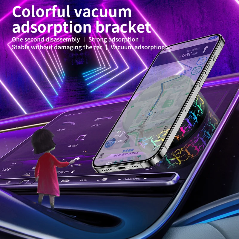 Per Magsafe Supporto magnetico per telefono per auto RGB Carica wireless Adsorbimento del vuoto Staffa a ventosa per vuoto ultra stabile