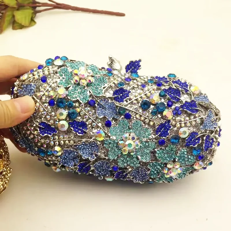 

WHTUOHENG Diamond Evening Clutch For Women Crystal Phone Purse Luxury Female Rhinestone Handbags Gold Metal Pink Blue Bags