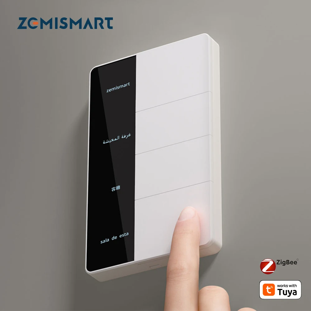 

Zemismart Zigbee DIY Name Switch with Display Screen Panel Big Push Button Wall Light Switch Works with Tuya Smart Life App
