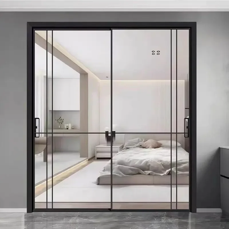 for Three Linkage Rail Hanging Door Kitchen Restaurant Titanium Magnesium Aluminum Alloy Partition Sliding Door Kitchen