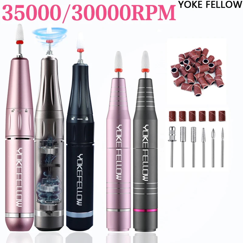 YOKEFELLOW 30000/35000RPM Nail Drill Machine Portable USB Low Noise for Cutting Manicure Machine Electric Salon Nail Equipment