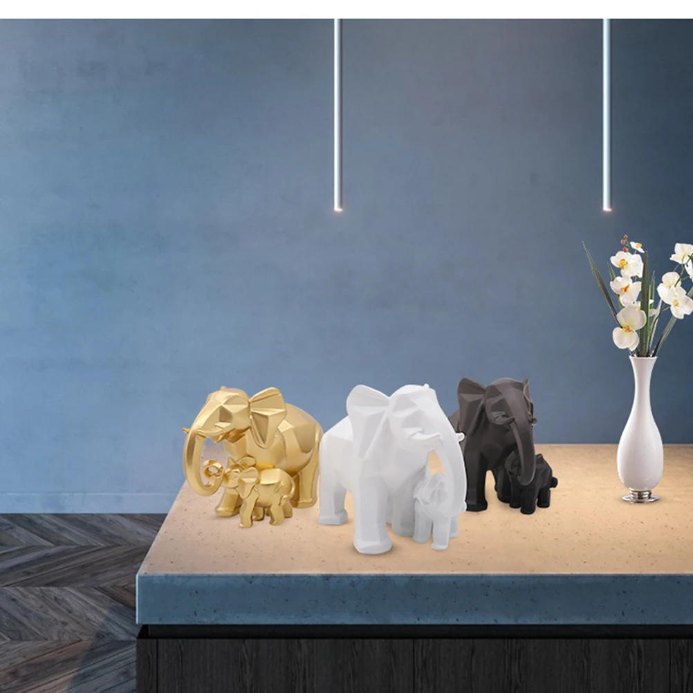 

Golden Resin Elephant Ornament Geometric Animal Sculpture Desktop Home Office Garden Decoration Gift Elephant Ornament