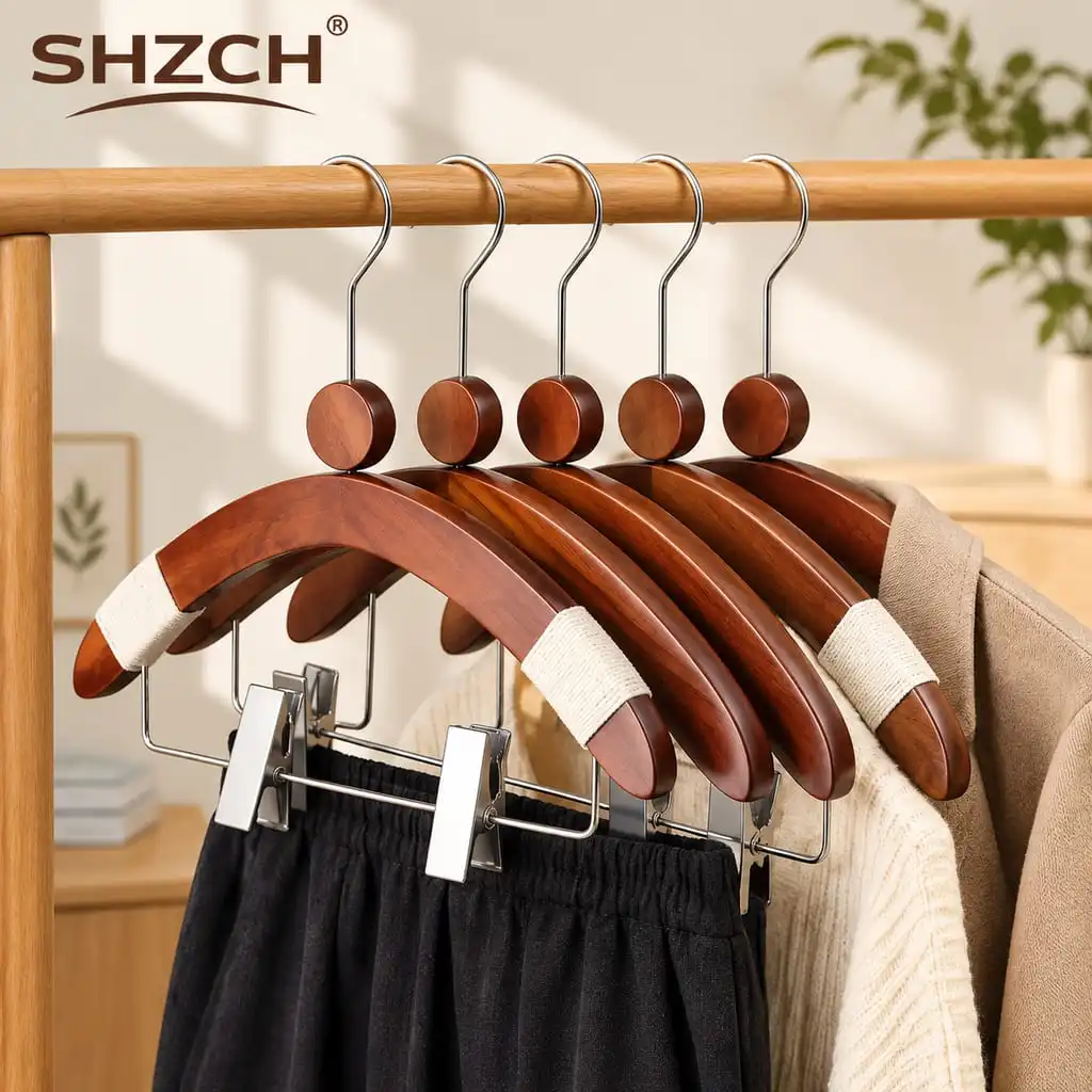 Solid Wood Clothing Hanger Baby Suit Rack Non Slip Anti Wrinkle Children Clothes Holder Boutique Display Hanger with Trouser Ba