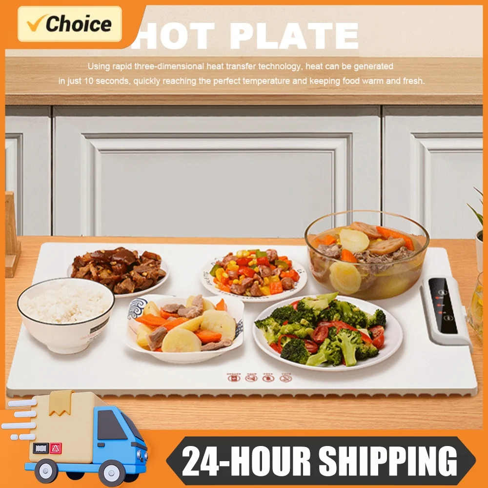 Electric Warming Tray with Adjustable Temperature Foldable Food Warmer Silicone Fast Heating for Parties Family Gatherings