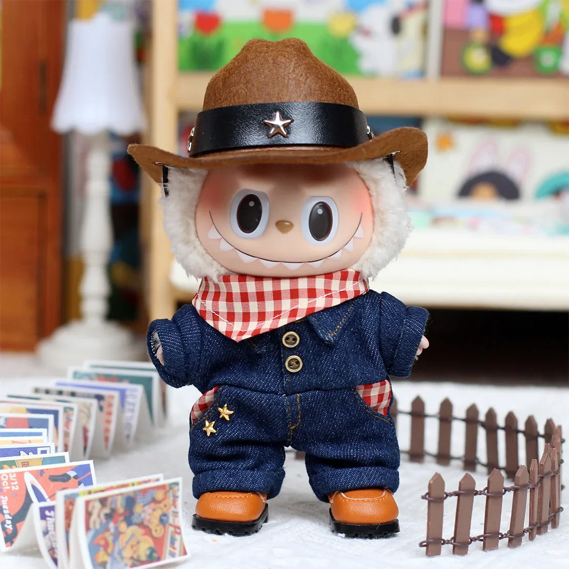 17cm Labubu Doll Cowboy Style Doll Clothes Set Doll Decoration Accessories Ropa Labubu