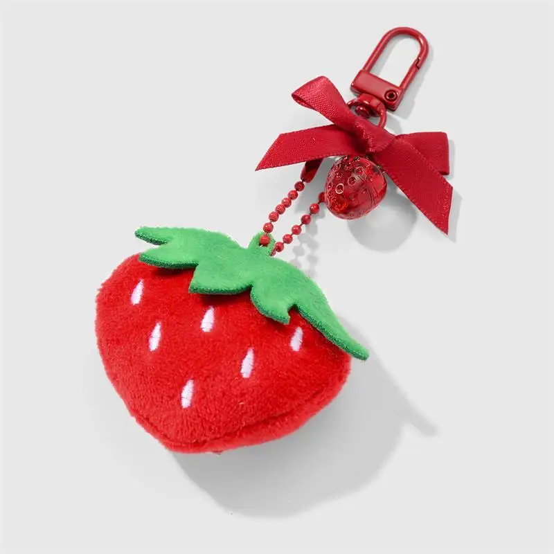 1 Stück Süßer Erdbeer-Schleifen-Plüsch-Schlüsselanhänger für Rucksack, Handykette, Tasche, DIY-Schlüsselring, Mädchen-Geschenke