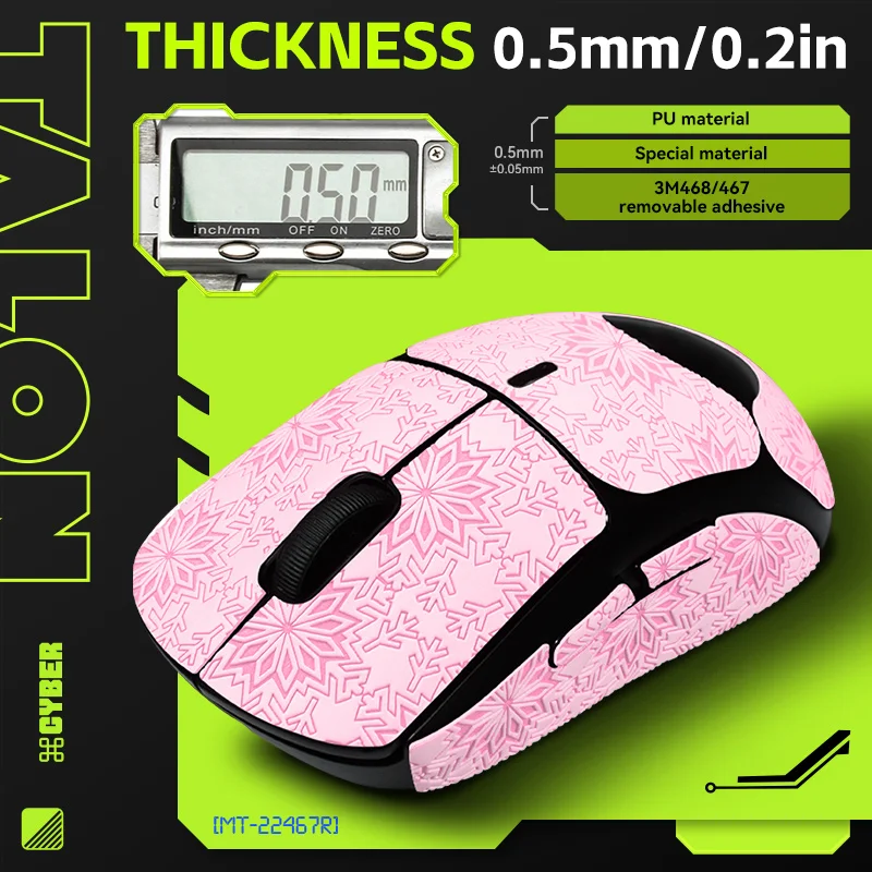 Sakura Pink TALONGAMES Mouse Grip Tape, SnowPattern, Absorção de suor sem fio da palma, Tudo incluído, Fita antiderrapante, Logitech GPRO