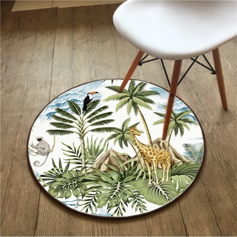 Tropical Rainforest Animal Round Rug Watercolor Jungle Carpet Living Room Bedroom Seat Floor Mat Home Entrance Non-slip Door Mat