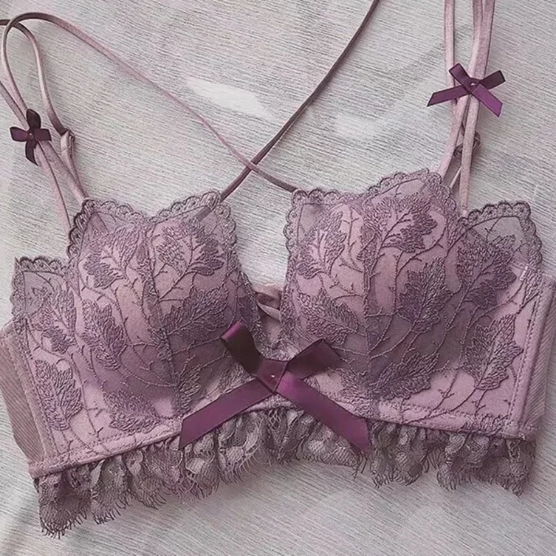 Beautiful Back Gathering Underwear Lavender Lingerie Women Gather Small Chest No Steel Ring Bra Bras for Women and Students