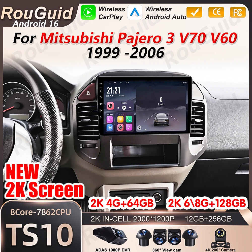 

Автомагнитола Android 16 с CarPlay для Mitsubishi Pajero 3 V70 V60 1999-2006, мультимедийный проигрыватель, стереосистема, навигация