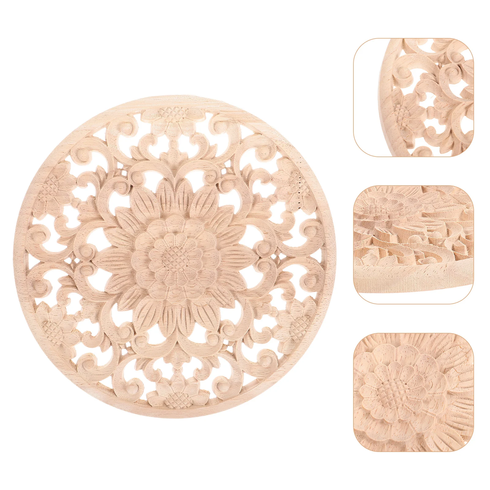 

Premium Wood Carved Applique Onlay Round Style Hand-Carved Unpainted for Furniture Wall Door Home Decorative Accents