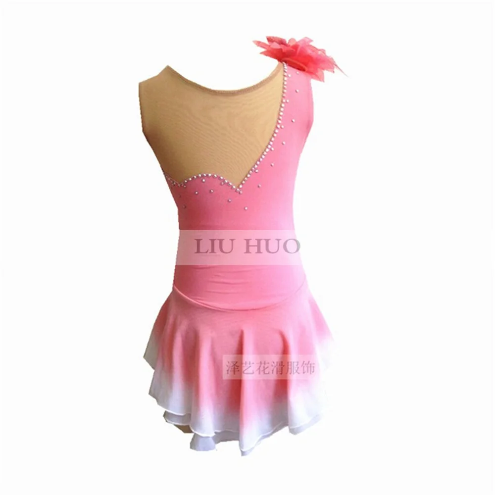 LIUHUO Women Girl Adult Kid Performance Ballet Rhythmic Gymnastics Competition Leotard Ice Figure Skating Dress Sleeveless Pink