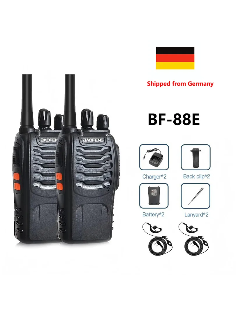 2 Stück BF-88E Walkie Talkie BAOFENG PMR Zwei-Wege-Funkgerät 16CH 446.00625-446.19375MHz mit USB-Ladegerät und Headset, Versand aus Deutschland