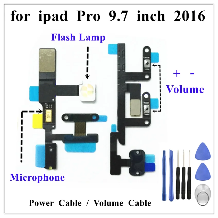 1Pcs Power Volume On/Off Switch Button Flash Lamp Microphone Flex Cable for IPad Pro 9.7 