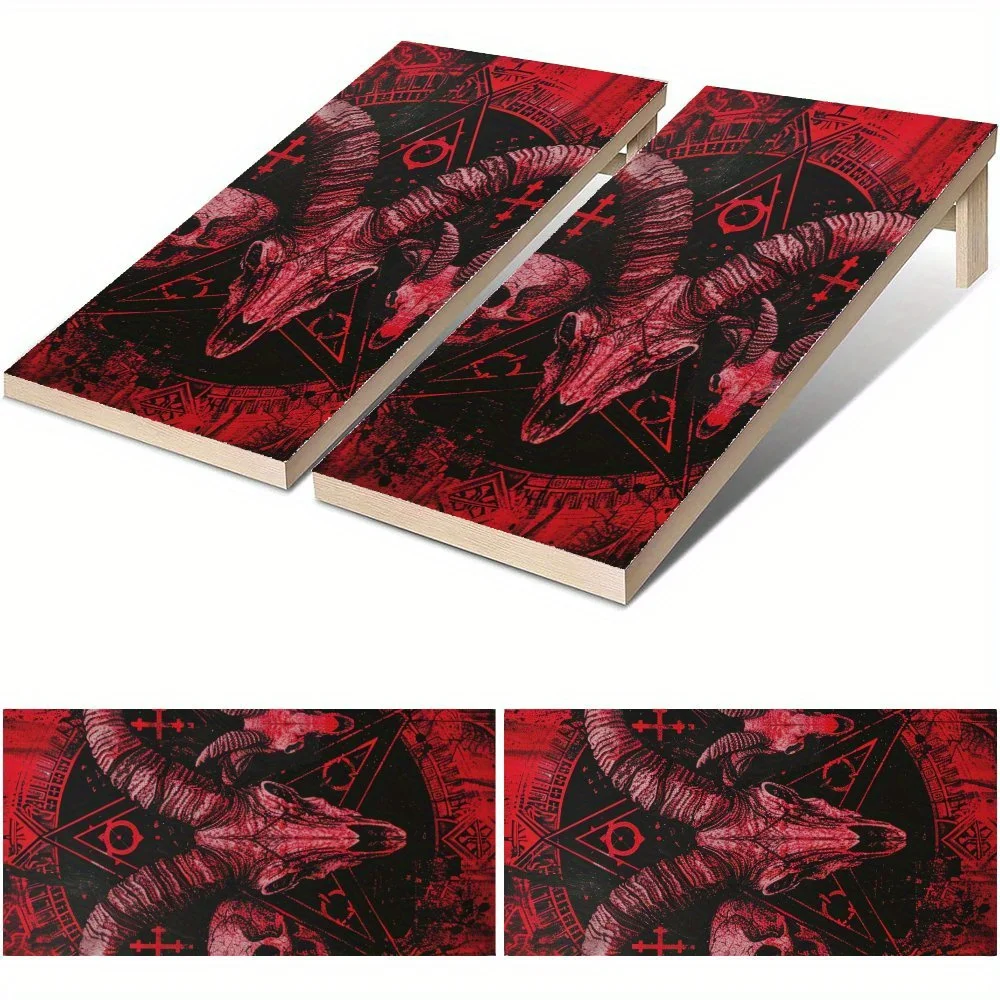 Dark Rune Ram Skull Waterproof Cornhole Board Vinyl Wraps, PVC Outdoor Game Board Design, Perfect for Sports & Leisure Activitie