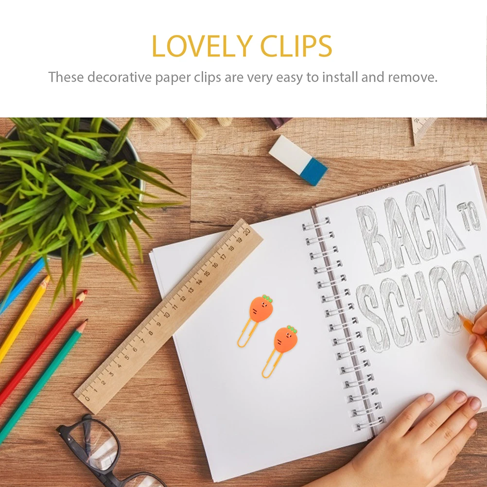 

8pcs Carrot Shaped Bookmark Clips Decorative Metal Paperclips Cute Fruit Small Orange Office Supplies For School Study