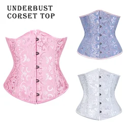 Underbust Corset Waist Plus Size Steampunk Corset Underbust Brown Jacquard Corset Lace Up Corsets for Women Vintage Pink