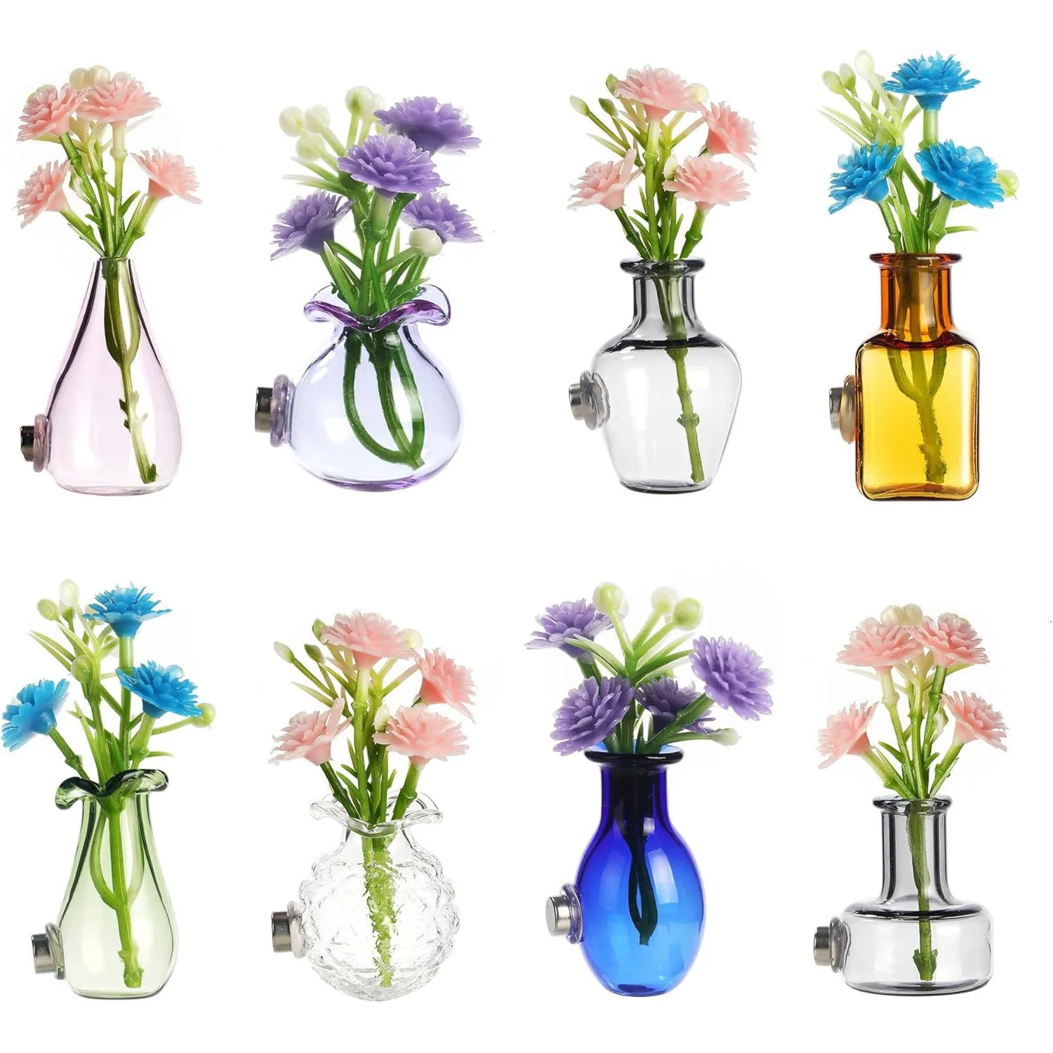 8Pcs Cute Mini Vase Refrigerator Magnets With Artificial Flowers Cute Glass Fridge Decor For Office Kitchen Locker Whiteboard