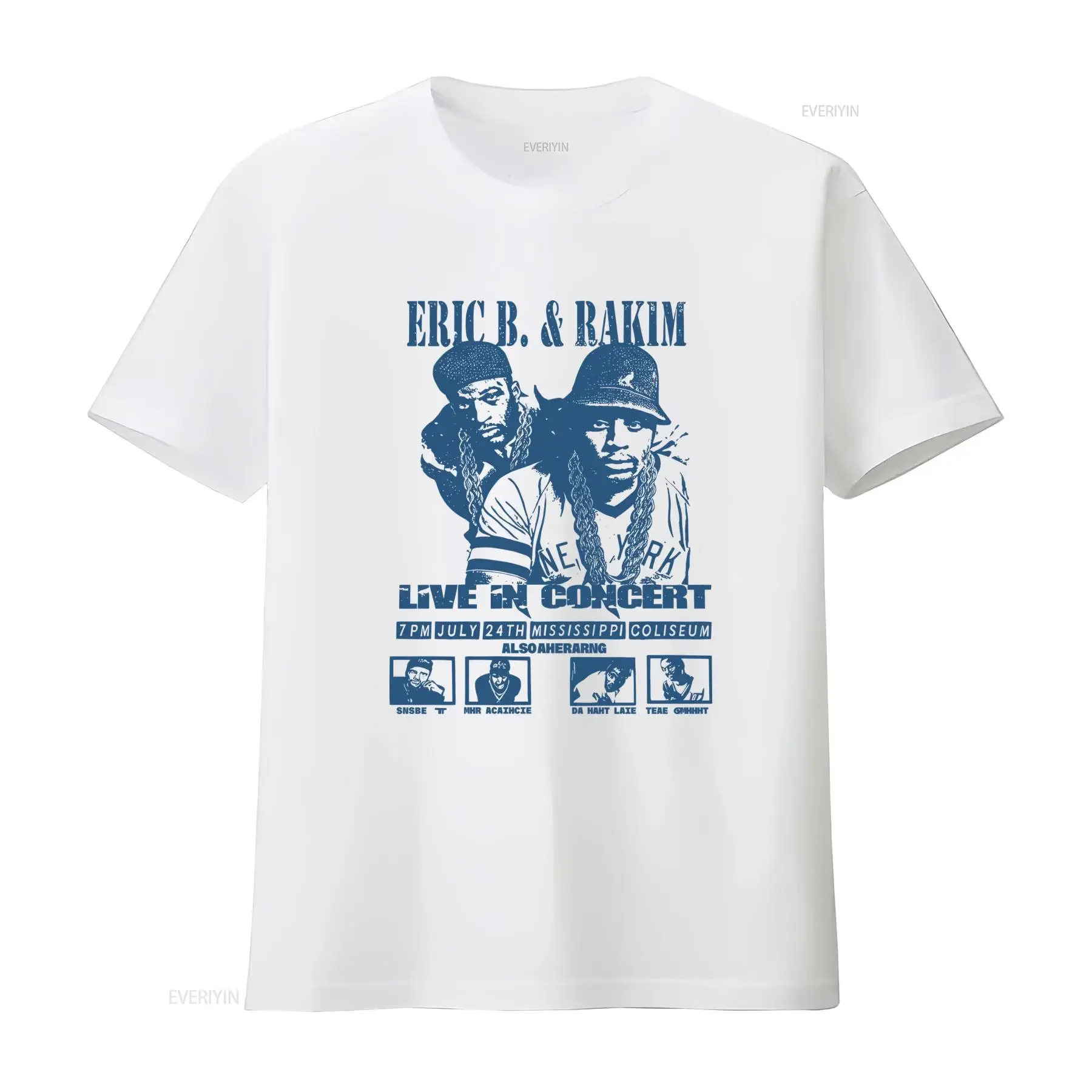 Eric B Rakim Live Concert T Shirt 80s Rap Heavyweight Featuring Biz Markie vintage Washed homme Casual Slightly Stretched