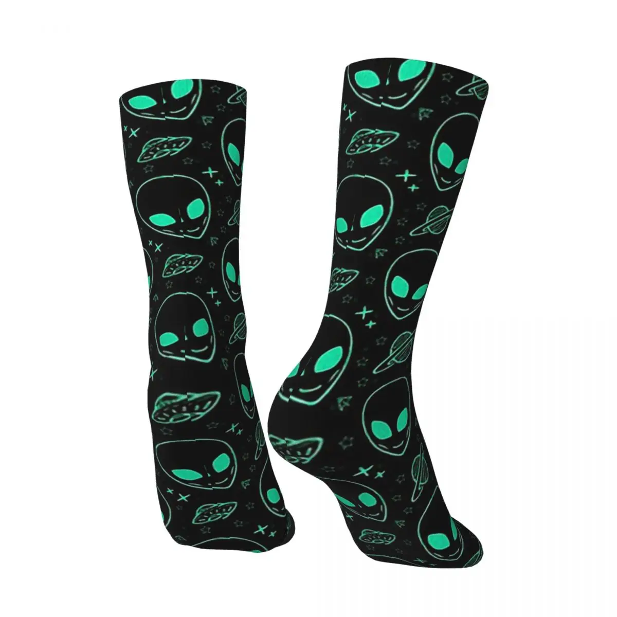 Funny Crazy Sock for Men Alien Pattern Hip Hop Vintage Alien Seamless Pattern Printed Boys Crew Sock Novelty Gift