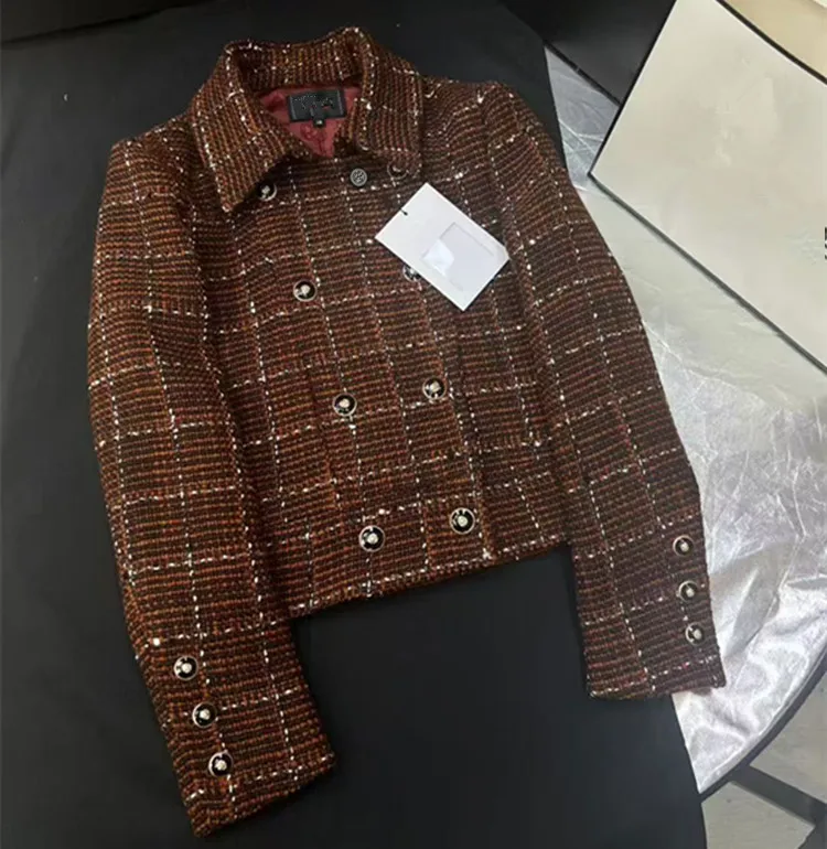 Customization European women's clothing - new summer styles in 2026 Long-sleeved lapel double-breasted tweed coat and skirt set