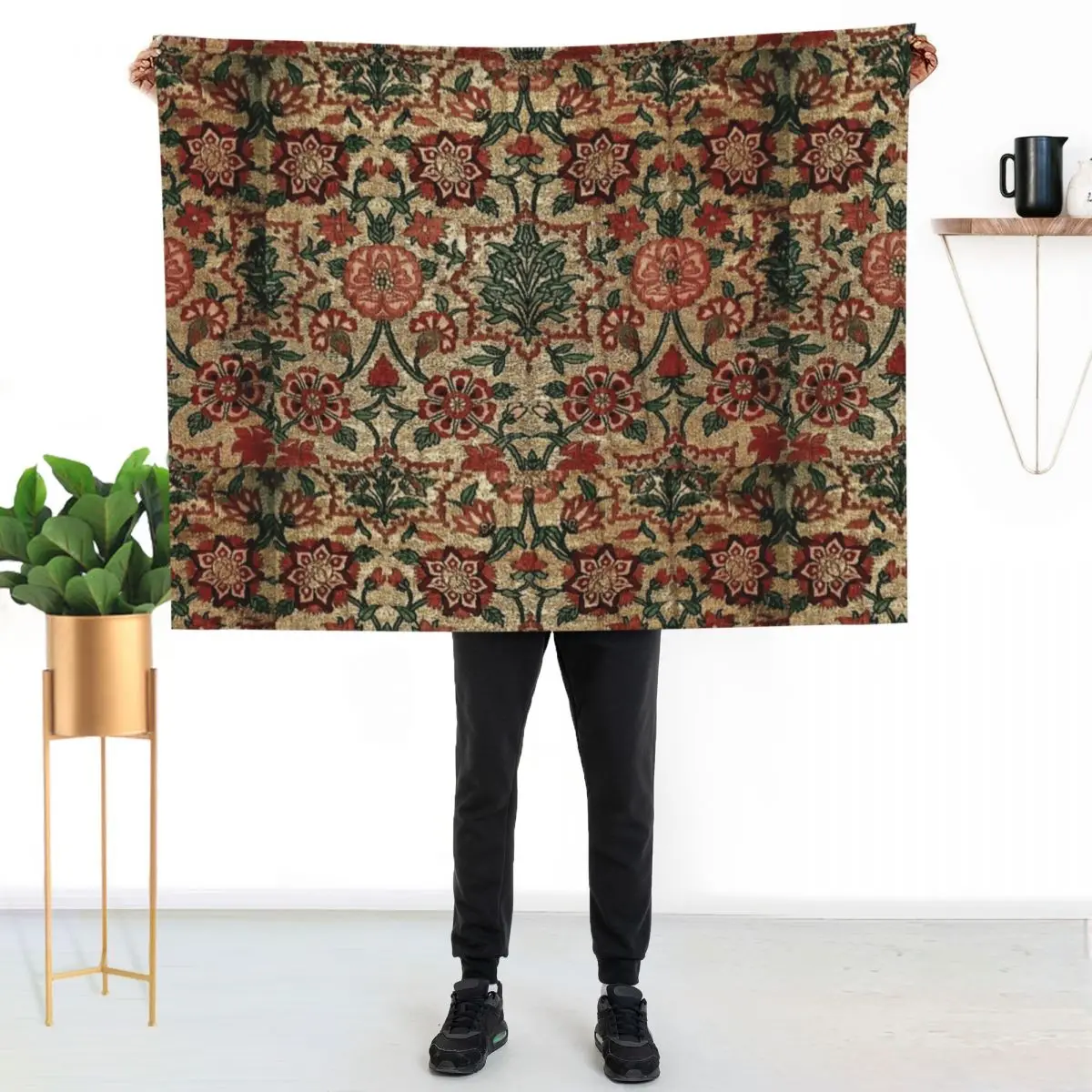 Ancient Turkish tapestry - Green Throw Blanket Furry Designers Retros Thin Nap Blankets