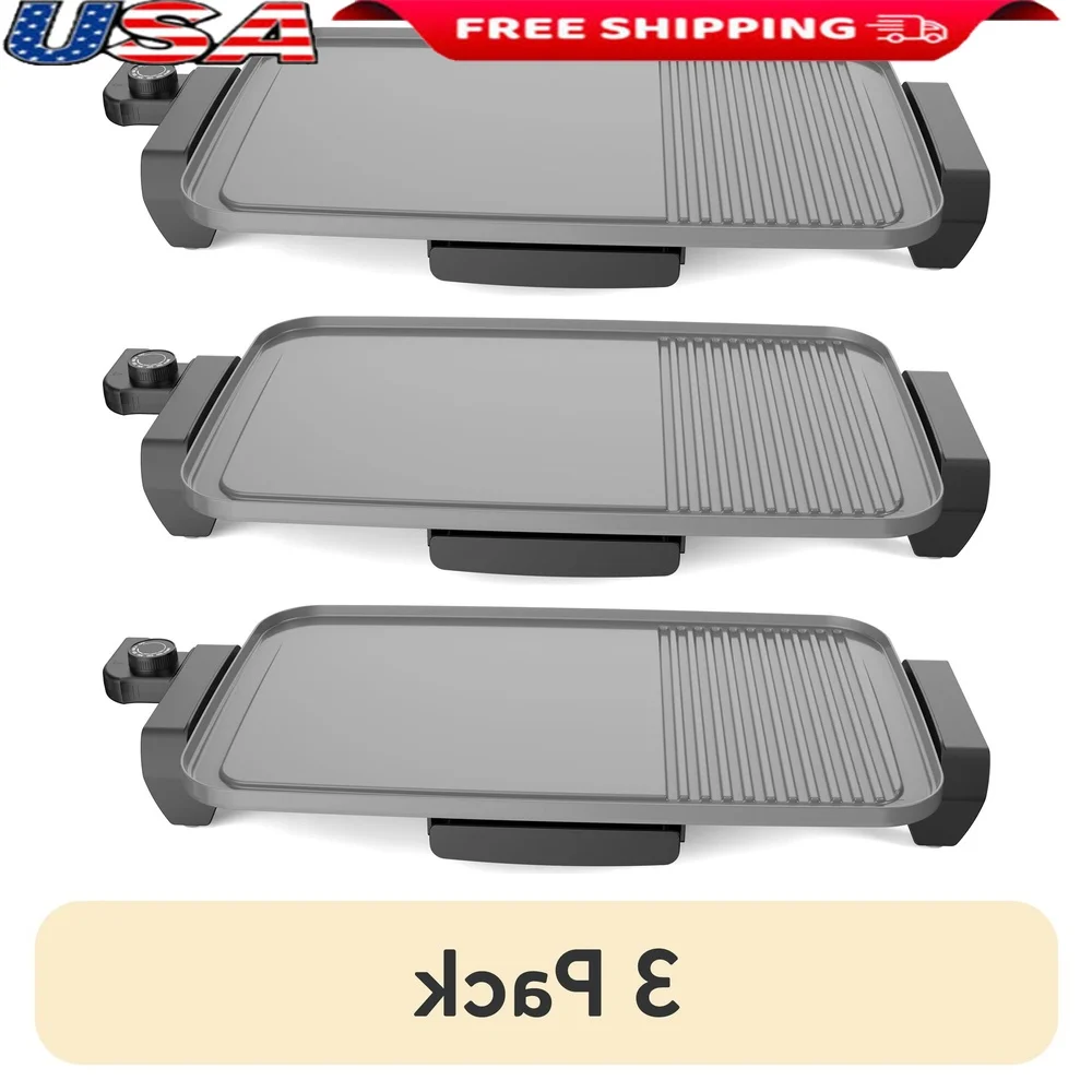 

3 Pack Electric Ceramic Indoor Griddle Nonstick 1500 Watts Temperature Control Large Cooking Surface Fajitas Eggs Burgers