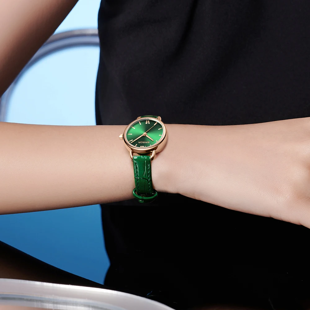 

Luxury Quartz Watch for Women Simple Green Woman Watches Brown Leather Band Gifts Charming Rhinestones Women's Wristwatch Reloj