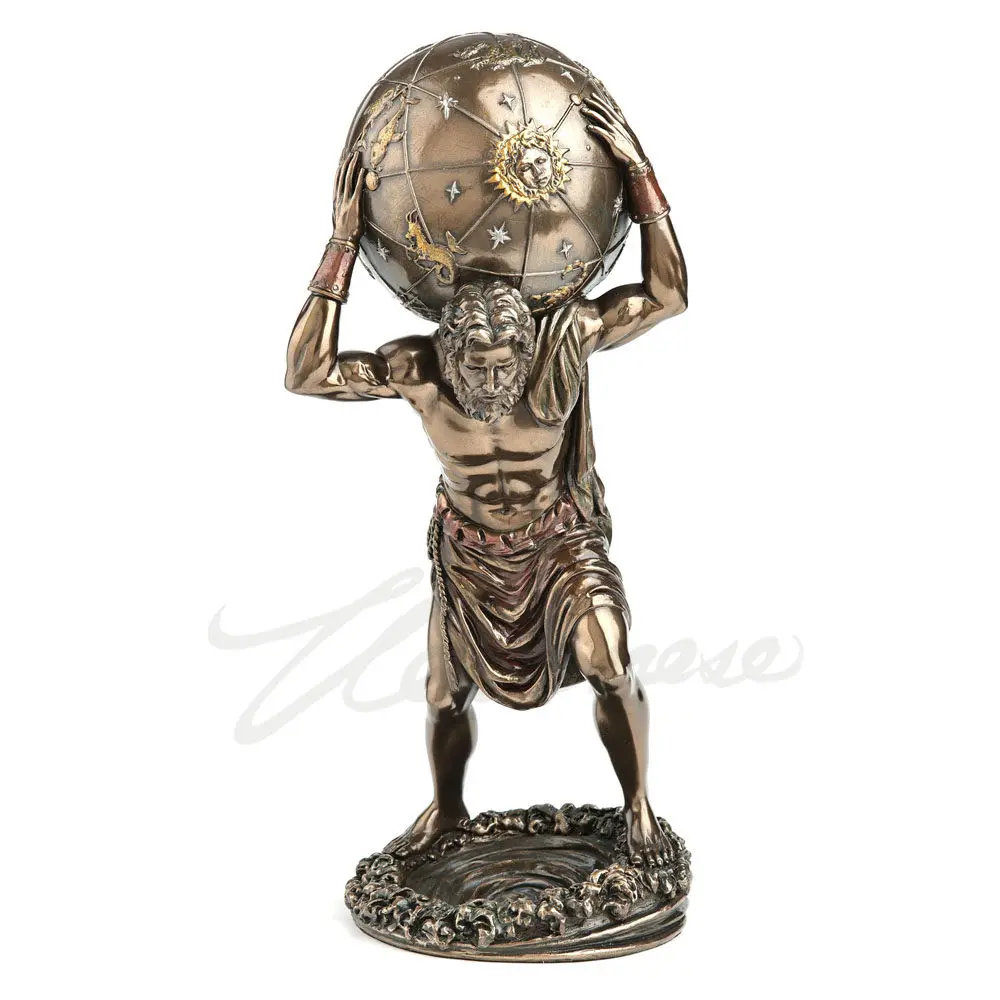 Greek Mythology Atlas Statue Holding Celestial Sphere Bronze Finish Resin Sculpture Mythological Figurine Home Office Decoration