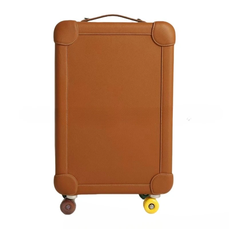 Cowhide boarding case, leather suitcase, leather trolley case, large capacity 20-inch box, wear-resistant and waterproof.