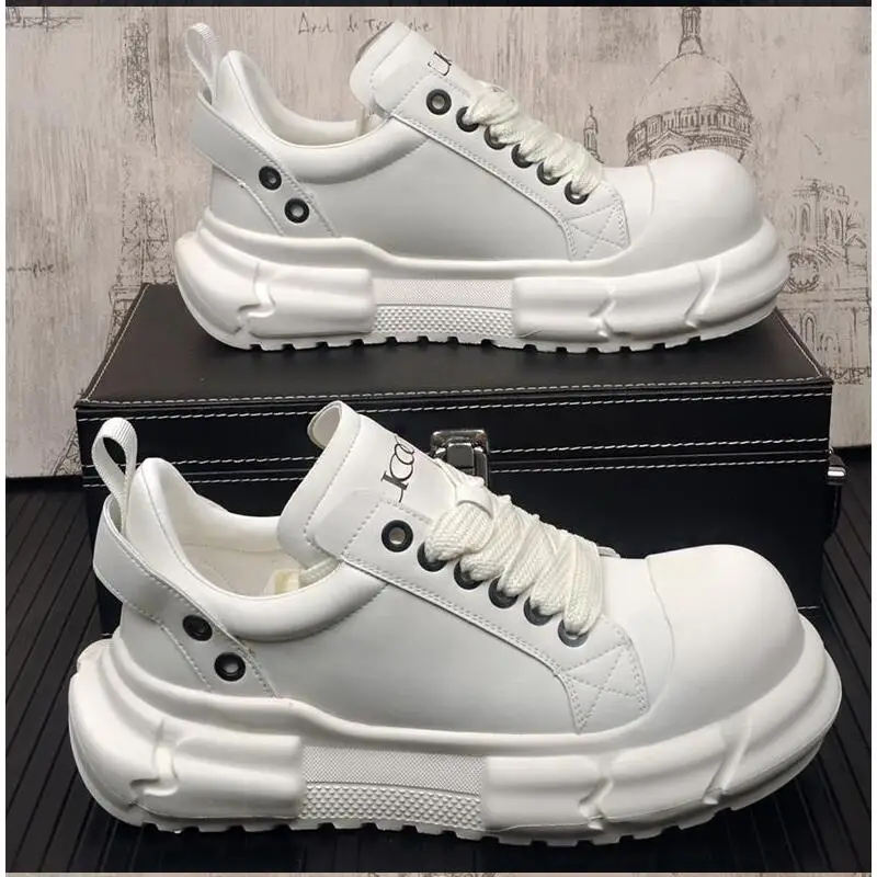 

Casual Shoes Men Leather White Low Top Brand Jumbo Lace Up Ro Thick Sole Luxury Designer Trainers Women Street Flat Sneakers