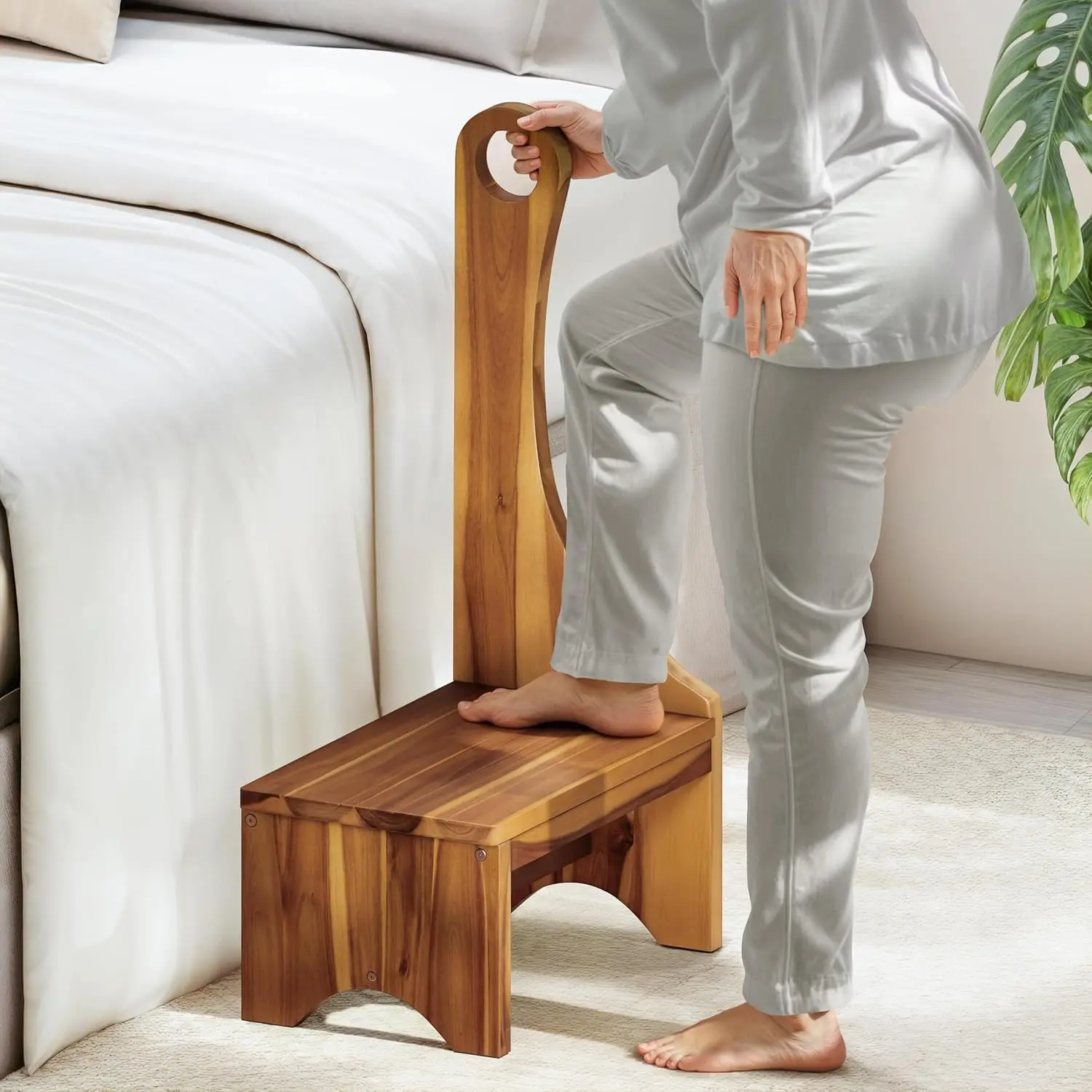 

Premium Step Stool with Handle for Adults, Elderly & Seniors, Wooden 9” One Step Stool for High Bed, Heavy Duty Bedside Step
