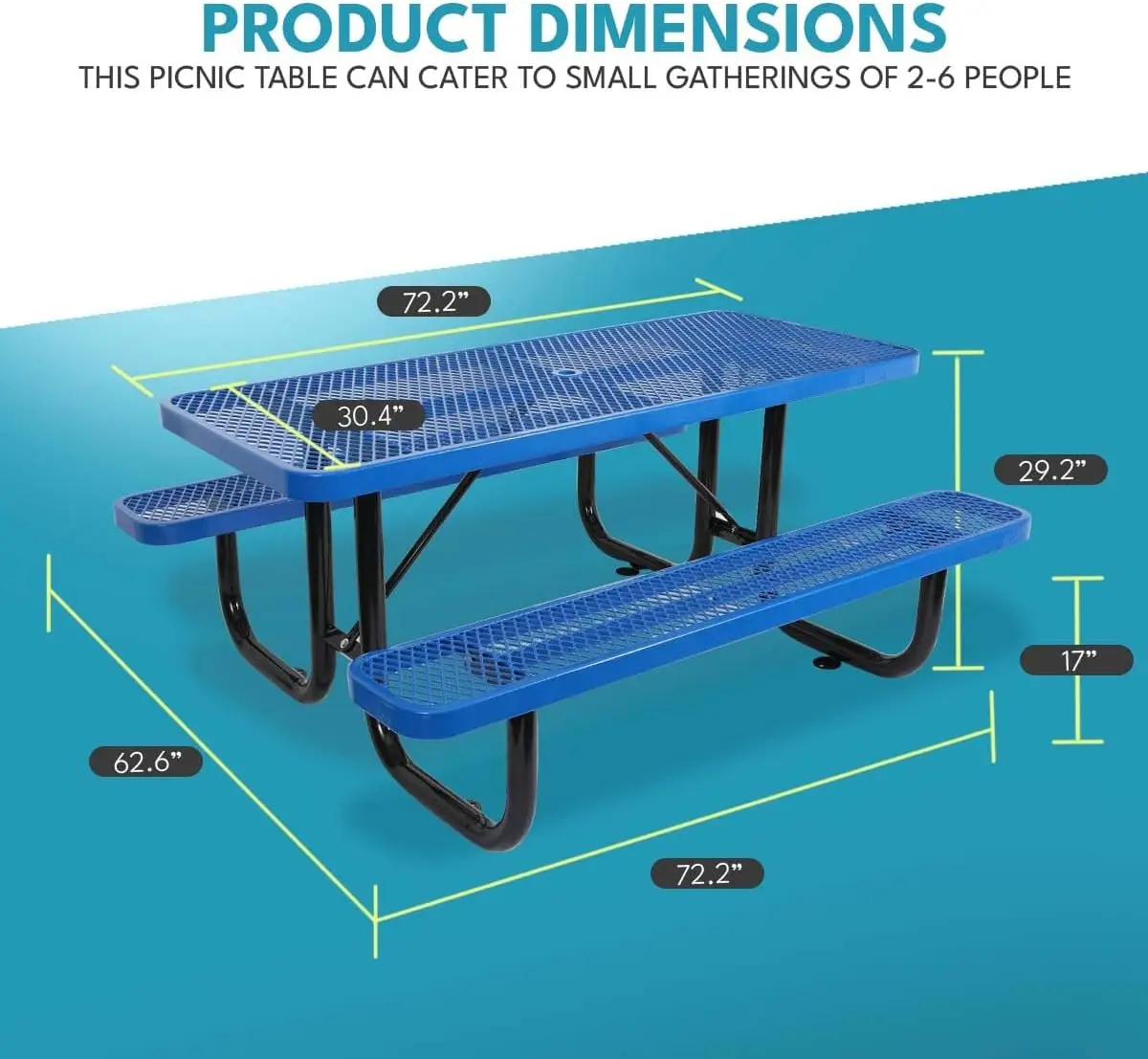 6 Ft. Rectangular Outdoor Steel Picnic Table With Umbrella Pole, Heavy-Duty Weather-Resistant Dining Table For Patio, Backyard,