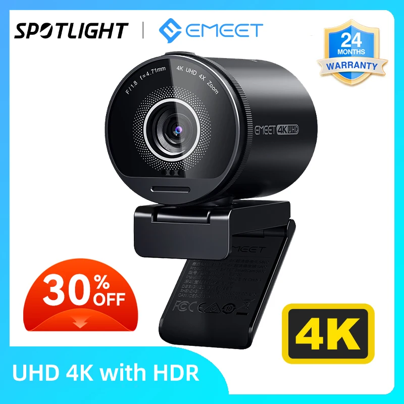 EMEET 4K Webcam Autofocus 1080p 60fps HDR Web Camera Low Light Live Stream USB Camera with Sony Sensor 73°FOV Webcam for PC Game