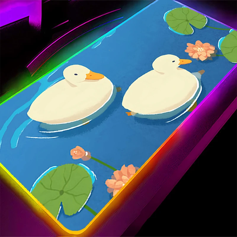Tapis de souris LED RGB en caoutchouc, motif de dessin animé, accessoires PC, tapis de bureau, tapis de Table antidérapant, pour clavier de canard de bureau