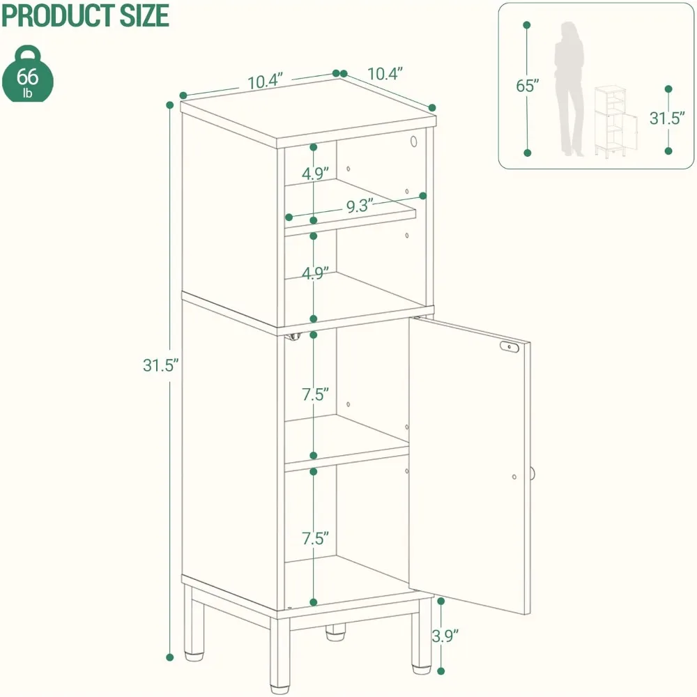 2024 New Bathroom Storage Cabinet, Corner Floor Cabinet with Door & Shelves, Customized Door Opening Direction