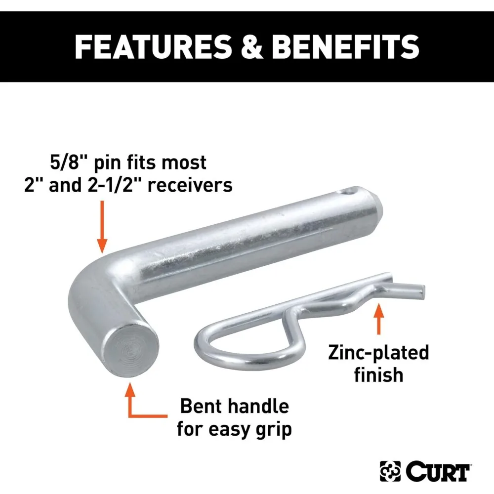 Pino e clipe de engate de reboque de 5/8 polegadas, cabe em receptor de 2 ou 2-1/2 polegadas, revestimento de zinco transparente