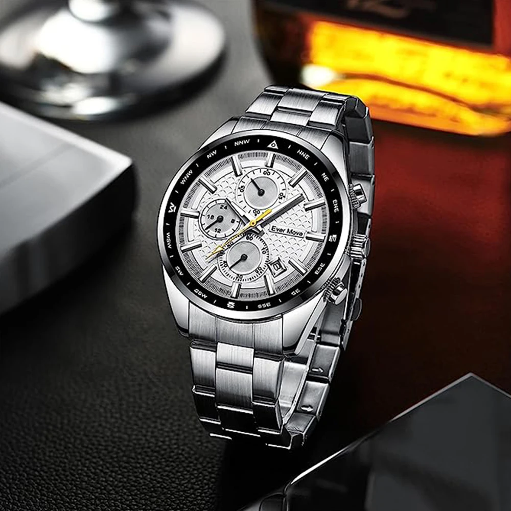 Ever Move 2023 Quartz Watches Top Luxury Brand Waterproof Sport Stainless Steel Luminous Male Gift Wristwatch Relogio Masculino