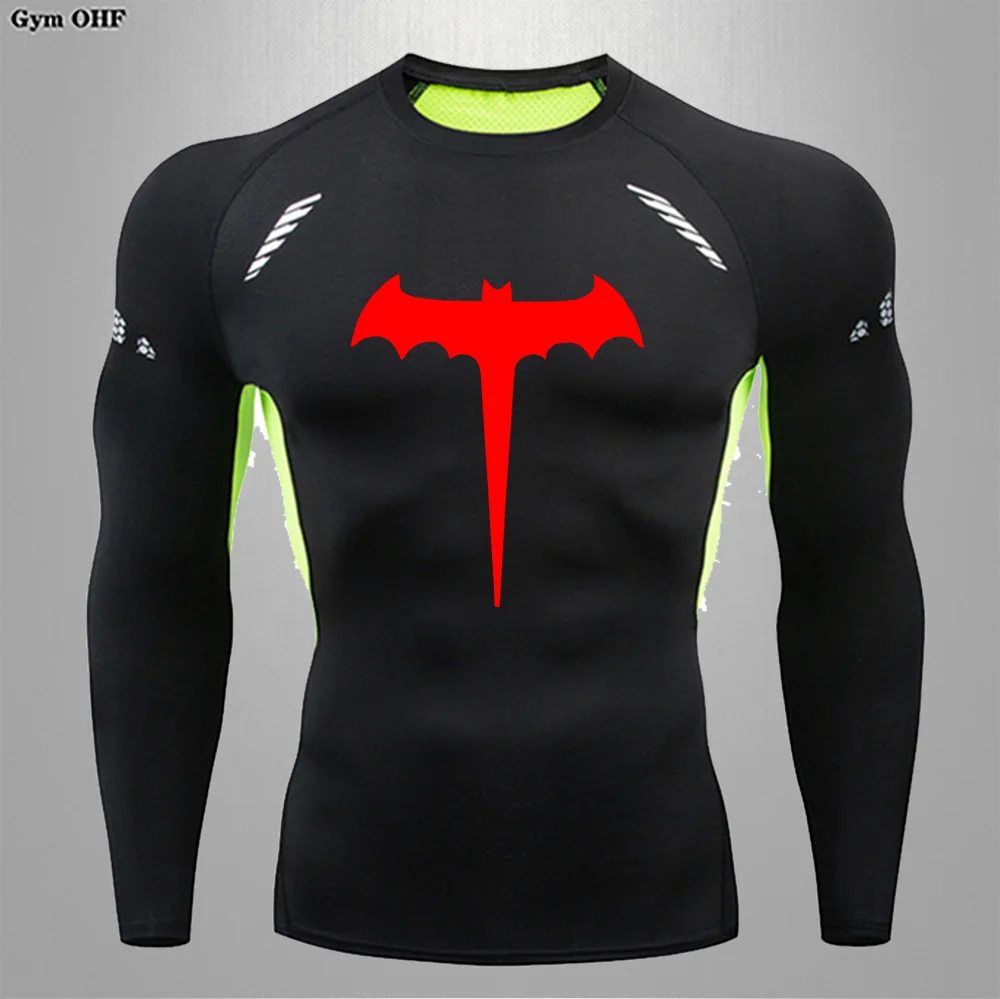 Camiseta para correr de superhéroes para hombre, camiseta deportiva de compresión de manga larga para correr, camisetas deportivas, camisetas de entrenamiento de secado rápido para gimnasio