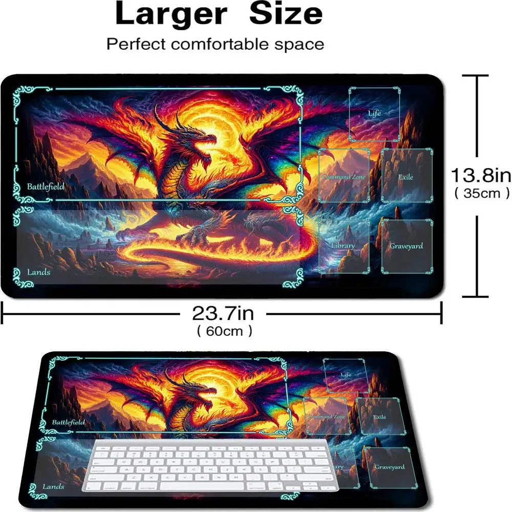 60x35cm Flying Dragon Design Playmat Trading Game Card Pad with Magic Area Anti-slip pads for Rune Battlefield Parties MTG TCG