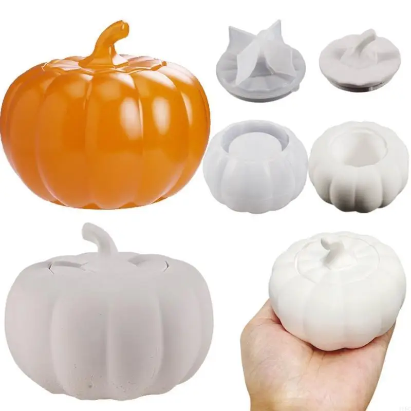 195C Storage Box Silicone Resin Mold with Lid Pumpkin Jar Epoxy Casting Molds for Jewelry Pendant Necklace Ornament Holder